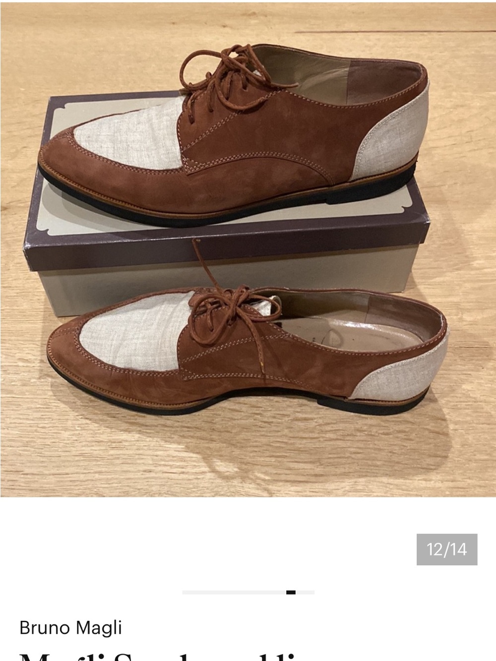 Bruno Magli Two-Tone Suede & Linen Lace-Up Flats - Brown & Cream Size 9